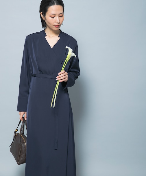 ベルト付カシュクールサテンワンピース