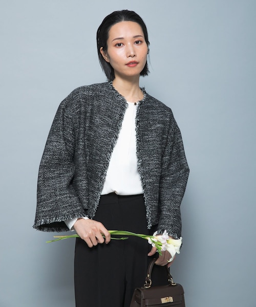 新品未使用 ニットツイードショートジャケット ダズリン dazzlin ツイードライクショートニットジャケット （ブルー