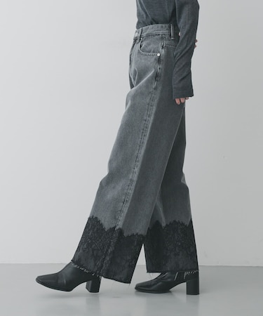レースドッキングデニムパンツ