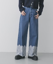 レースドッキングデニムパンツ