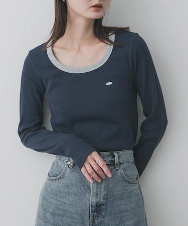 ラウンドネックリブTシャツ