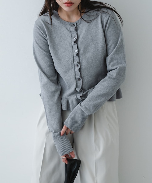 美品　今季商品　完売品　ohga 裾フリルカーディガン　グレー　2way 洗濯可』フリルトリムニットカーディガン｜アーバンリサーチの通販