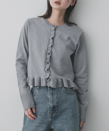 『洗濯可』フリルトリムニットカーディガン