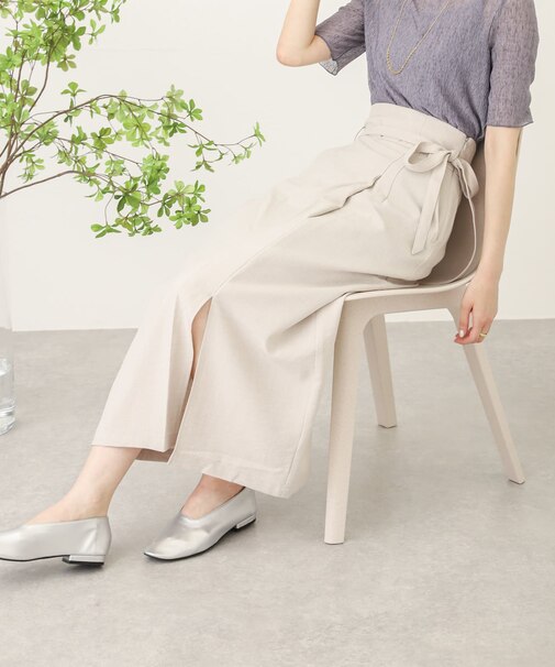 リネンライクハイウエストラップスカート
