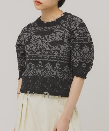 ジャガードハーフスリーブニット