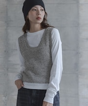 メランジテープヤーンUネックニットベスト