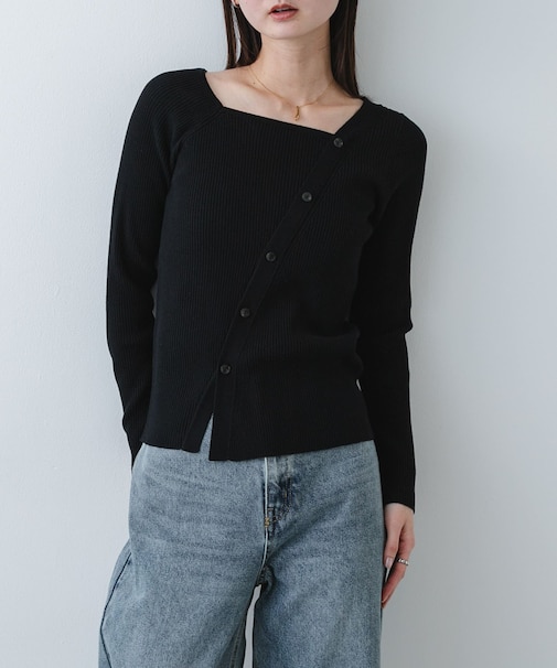 『洗濯可』アシメデザインリブセーター