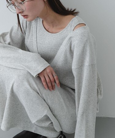 レイヤードネックリブワンピース