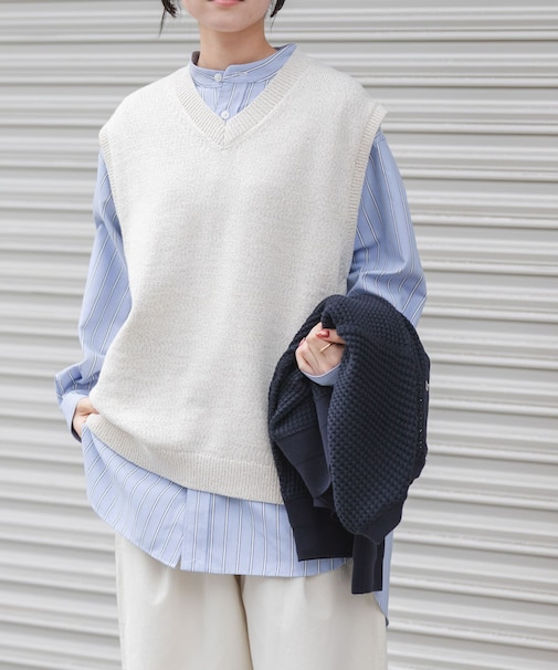 FORK&SPOON　テープヤーンVネックニットベスト