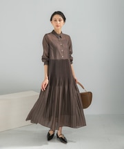 プリーツロングシャツワンピース
