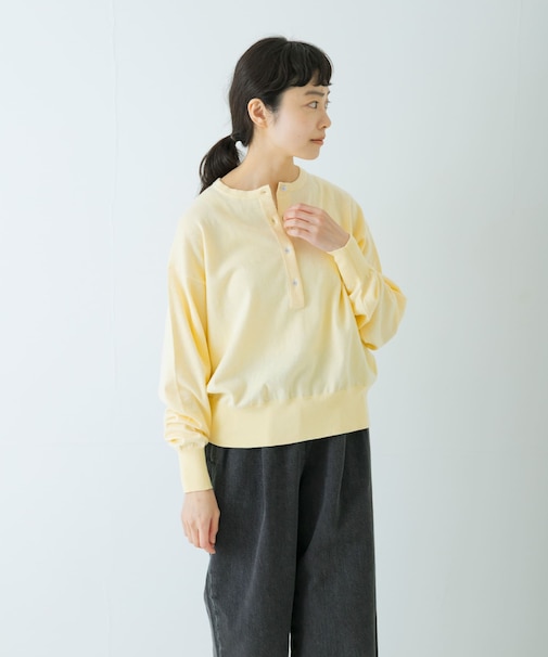 コットンカシミヤヘンリーネックニット