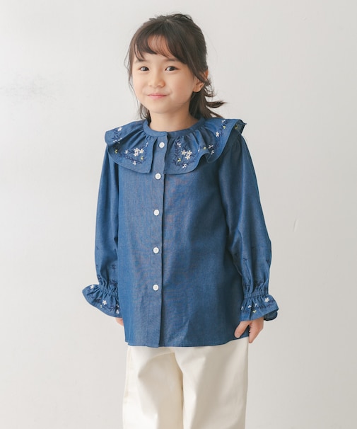 『150サイズあり』フリルカラー刺繍ブラウス(KIDS)