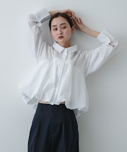 『イージーケア』シルバーボタンバルーンシャツ