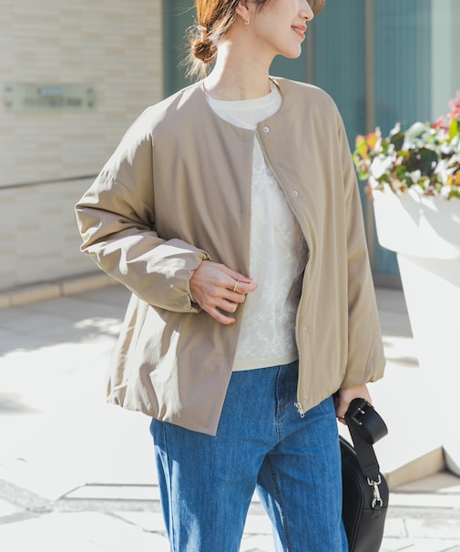 撥水中綿ノーカラーコート