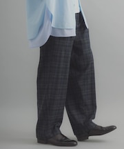 チェックバレルレッグワイドパンツ