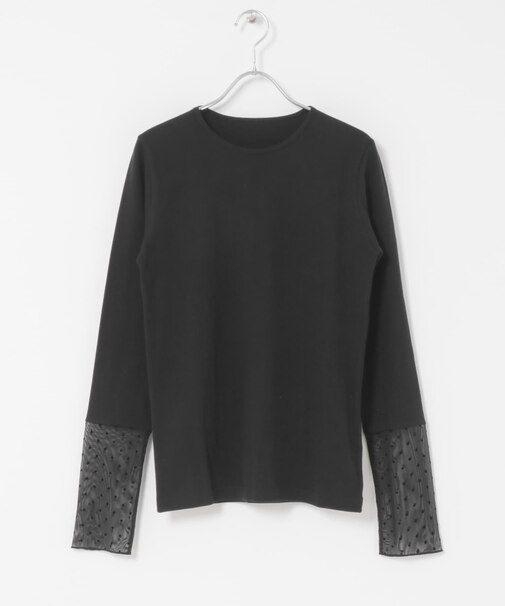 袖ドット柄切替ロングスリーブTシャツ