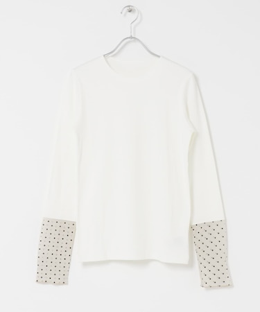 袖ドット柄切替ロングスリーブTシャツ