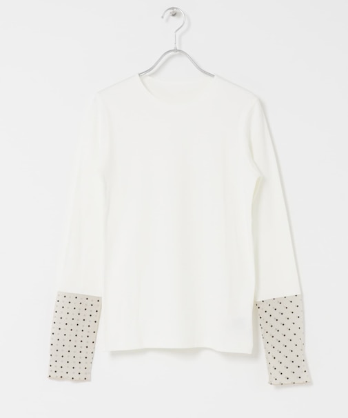 袖ドット柄切替ロングスリーブTシャツ