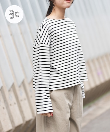 FORK&SPOON　クロップドボートネックボーダー