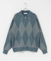 『洗濯可』アーガイルジップニットカーディガン