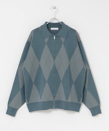 『洗濯可』アーガイルジップニットカーディガン