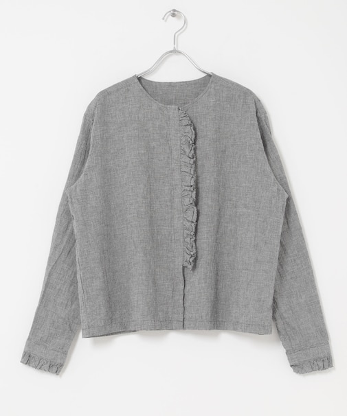 コットンリネンフリルブラウス