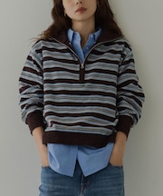 モールヤーンマルチボーダーハーフジッププルオーバー