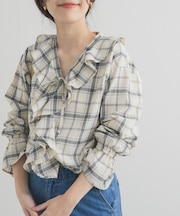チェックフリルブラウス