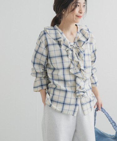 チェックフリルブラウス