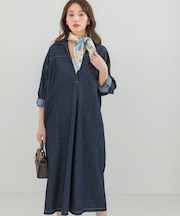 『WEB/一部店舗限』スキッパーデニムワンピース