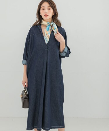 『WEB／一部店舗限』スキッパーデニムワンピース