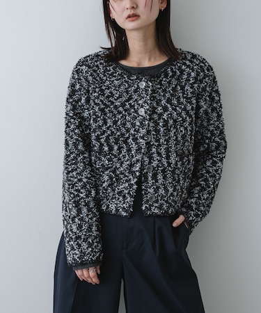 『洗濯可』ミックスツイードカーディガン