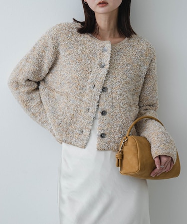 『洗濯可』ミックスツイードカーディガン