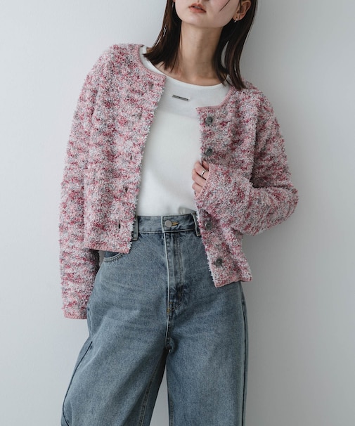 『洗濯可』ミックスツイードカーディガン