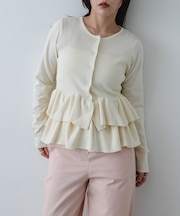 『洗濯可』ウェーブペプラムニットカーディガン