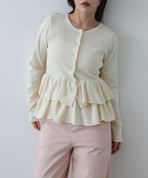 『洗濯可』ウェーブペプラムニットカーディガン