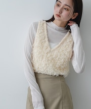『洗濯可』2wayリボンヤーンループニットベスト
