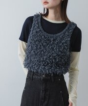 『洗濯可』2wayリボンヤーンループニットベスト