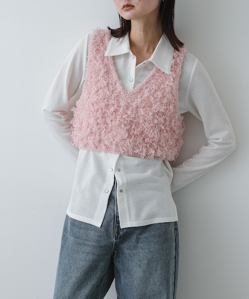 『洗濯可』2wayリボンヤーンループニットベスト