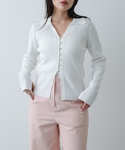 『洗濯可』メタルボタンエリツキコンパクトカーディガン