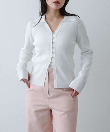 『洗濯可』メタルボタンエリツキコンパクトカーディガン