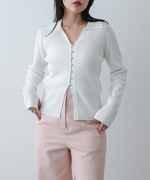 『洗濯可』メタルボタンエリツキコンパクトカーディガン