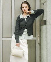 『洗濯可』メタルボタンエリツキコンパクトカーディガン