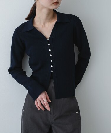 『一部WEB限定カラー』『洗濯可』メタルボタンエリツキコンパクトカーディガン