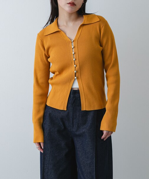 『洗濯可』メタルボタンエリツキコンパクトカーディガン