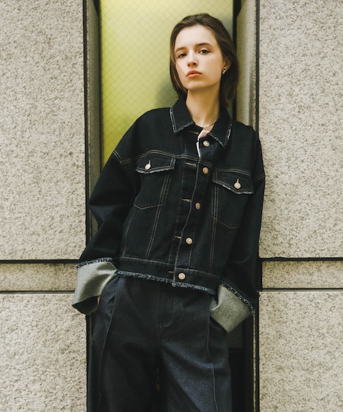 Mr.creape 短丈ロールアップデニムジャケット【BLACK】 fit=scale-down,w=1200