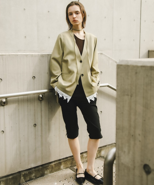 レースレイヤードノーカラージャケット