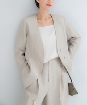 ラメリネンストライプノーカラージャケット