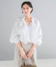 フリルネックシャツブラウス