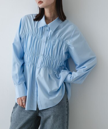 シャーリングデザインシャツ